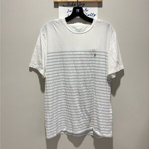 All saints mens Mint White striped soft cotton t shirt crew neck L